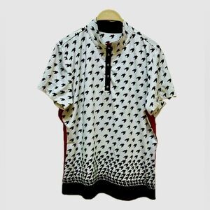 Tail golf polo shirt, short sleeves, 3/4 snap closure, cream, black & red, XL